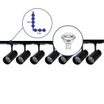 Set completo 1-Fase Rail L 1 x 2 Metro Nero | incl. 7x Faretti + GU10 2700K 3W Dimmerabile + Tappo Di Chiusura, Connettore di Alimentazione e L -Connettore